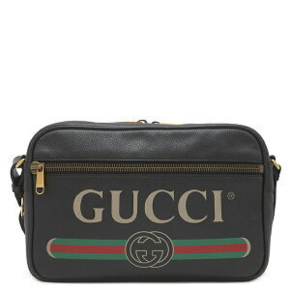 Gucci Shoulder Bag Logo Messenger Leather Black Matte Retro